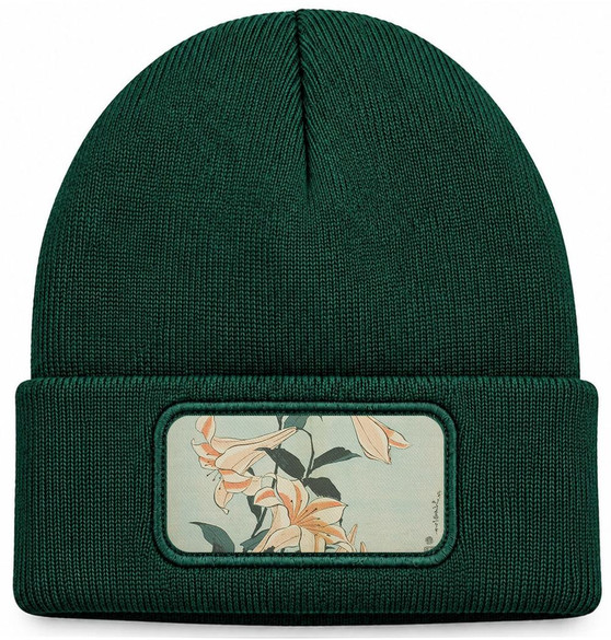 Czapka zimowa Lilie Katsushika Hokusai – zielona