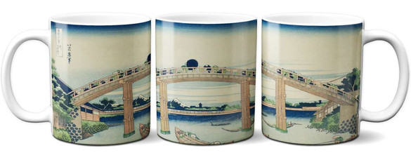 Kubek Pod mostem Mannen w Fukagawa Katsushika Hokusai