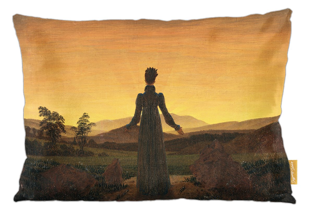 Poduszka dekoracyjna na prezent z obrazem Kobieta na tle zachodzącego słońca Caspar David Friedrich Szyjemy Sztukę