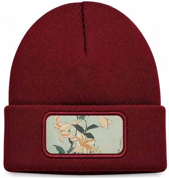 Czapka zimowa Lilie Katsushika Hokusai – bordowa