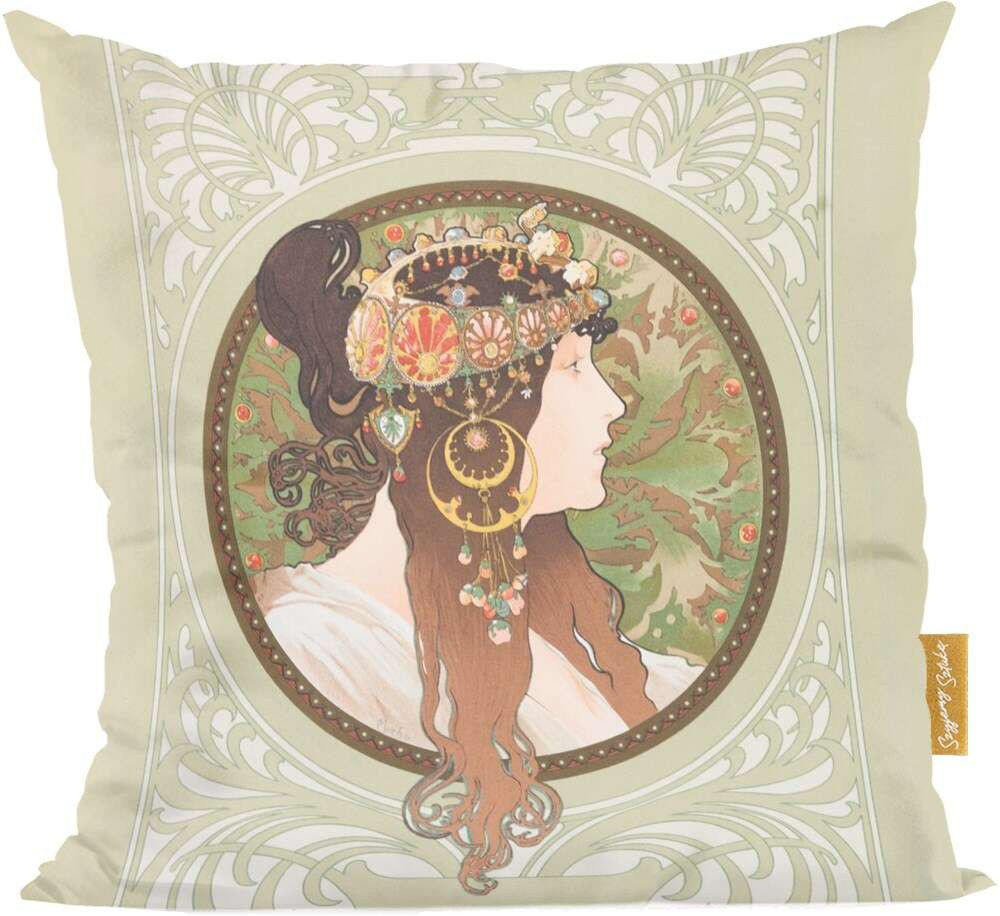 Poduszka Bizantyjskie głowy: brunetka Alfons Mucha