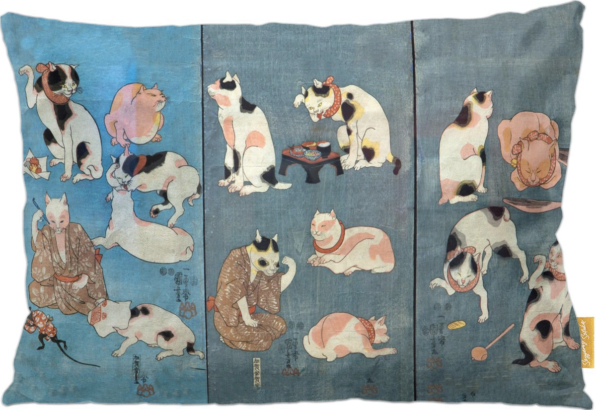 Poduszka dekoracyjna na prezent z obrazem Przysłowia Ilustrowane przez Koty Utagawa Kuniyoshi Szyjemy Sztukę