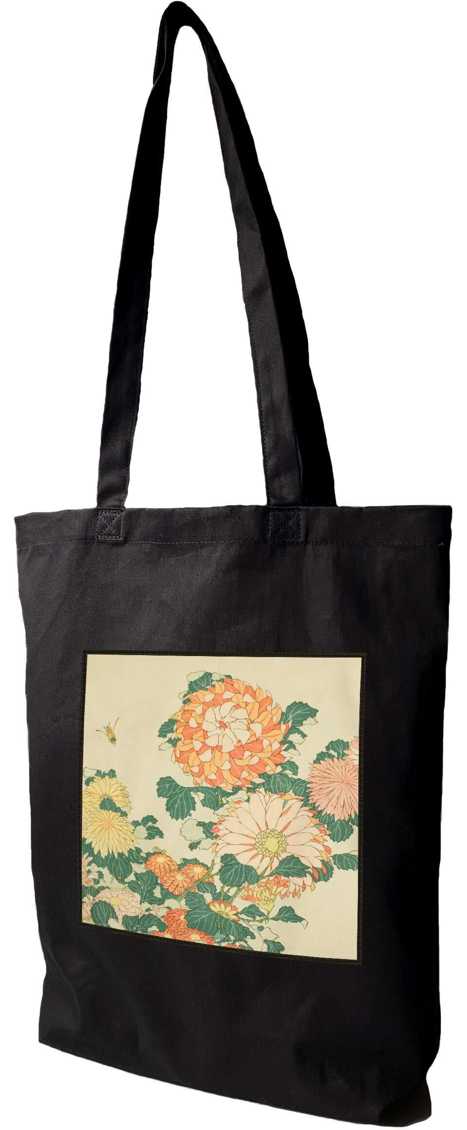Torba z naszywką Chryzantemy i pszczoła Katsushika Hokusai, Czarna