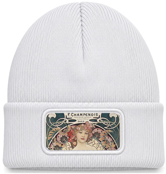 Czapka zimowa Rozmarzenie Alfons Mucha – biała