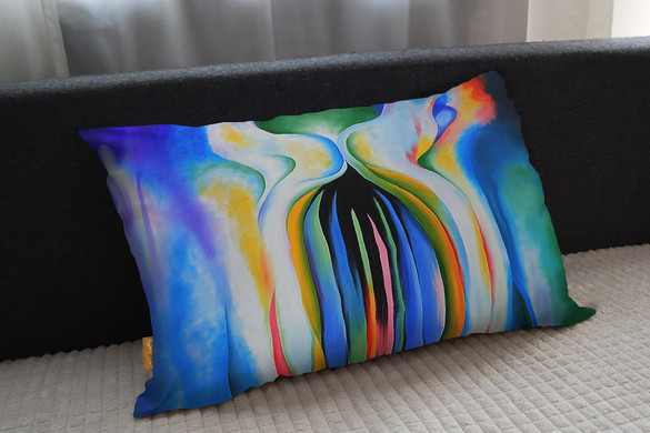 Poduszka Szare linie z czarnym, niebieskim i żółtym Georgia O’Keeffe