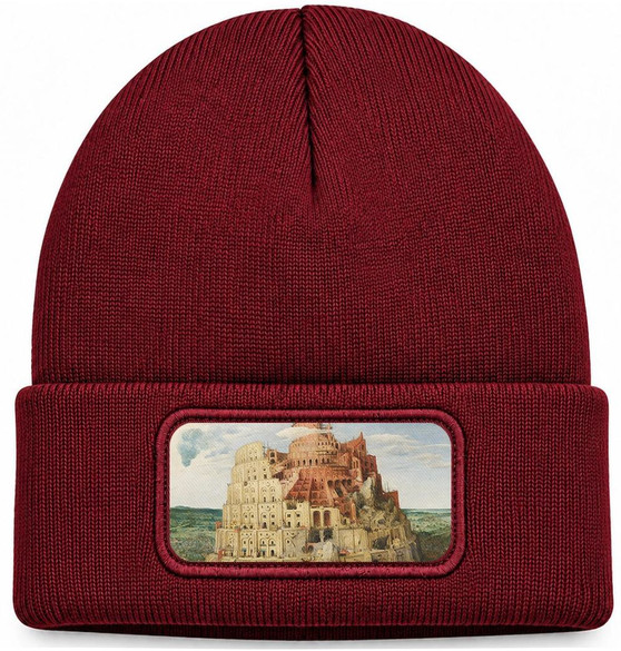 Czapka zimowa Wieża Babel Pieter Bruegel starszy – bordowa