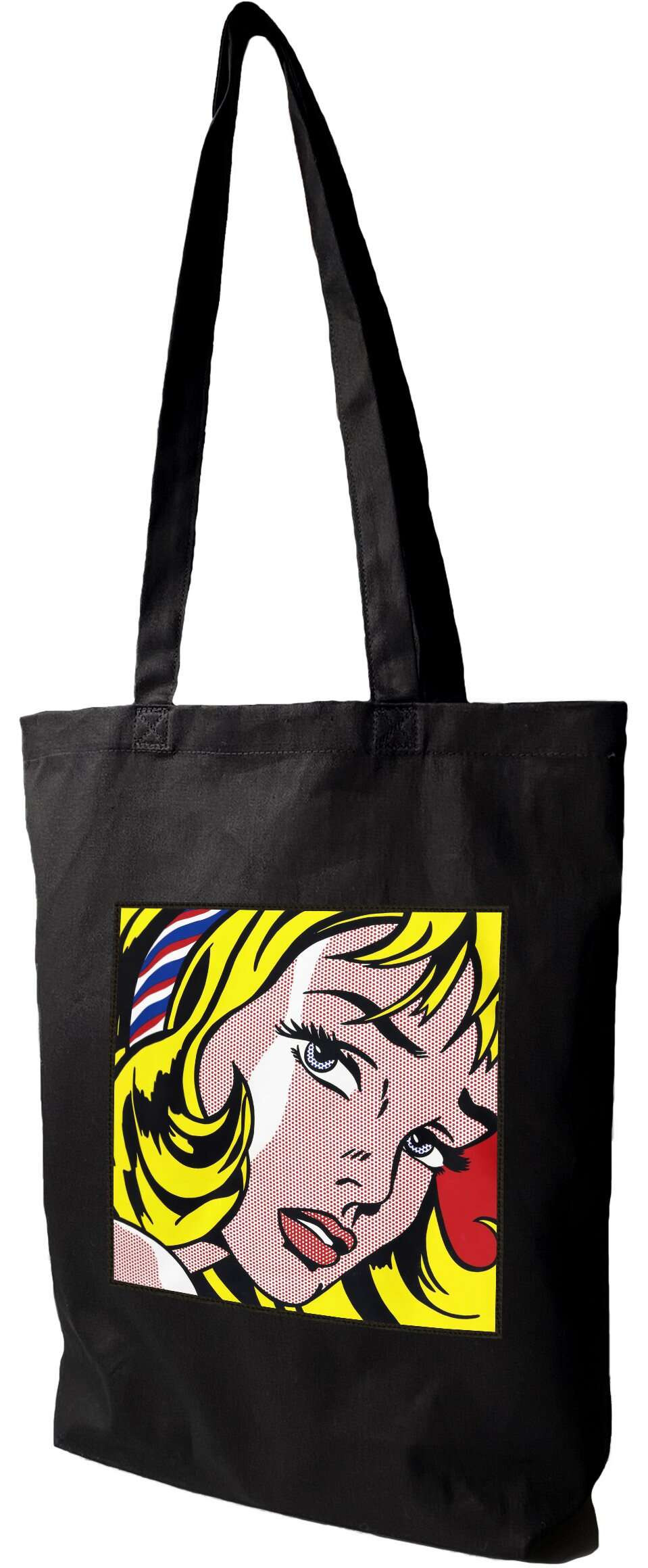 Torba z naszywką Girl with Hair Ribbon Roy Lichtenstein, Czarna