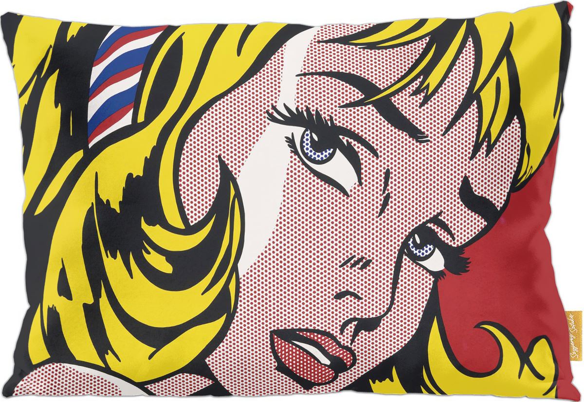 Poduszka dekoracyjna na prezent z obrazem Girl with Hair Ribbon Roy Lichtenstein Szyjemy Sztukę