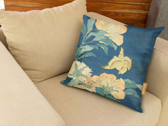 Poduszka Kanarek i piwonia Katsushika Hokusai