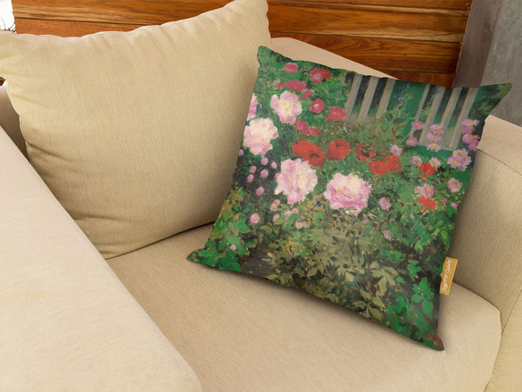 Poduszka Kwitnące kwiaty na ogrodzeniu ogrodu Koloman Moser