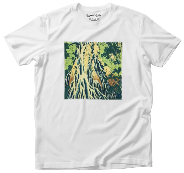 Koszulka z naszywką Wodospad Kirifuri na górze Kurokami w prowincji Shimotsuke Katsushika Hokusai