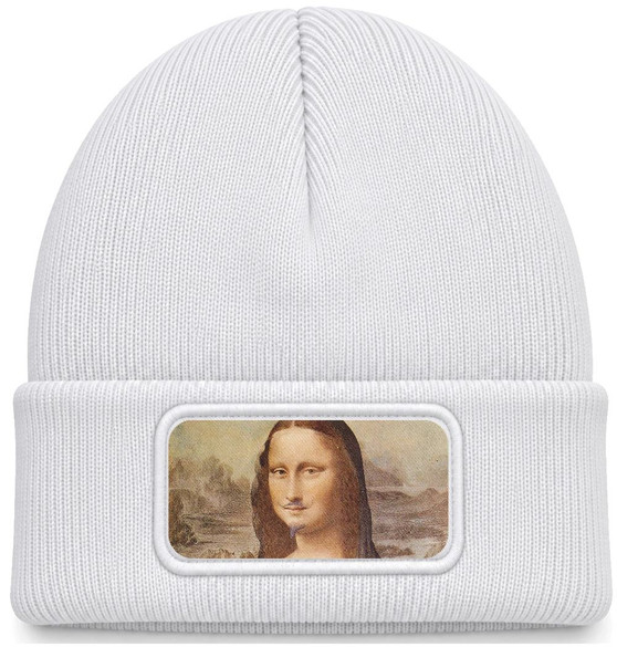 Czapka zimowa L.H.O.O.Q. Marcel Duchamp – biała
