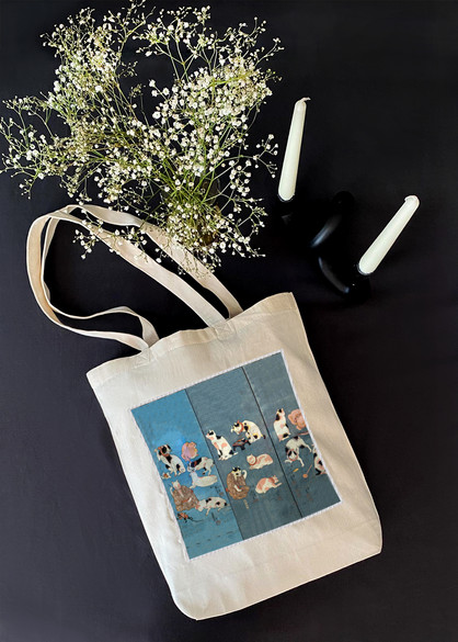 Torba z naszywką Przysłowia Ilustrowane przez Koty Utagawa Kuniyoshi