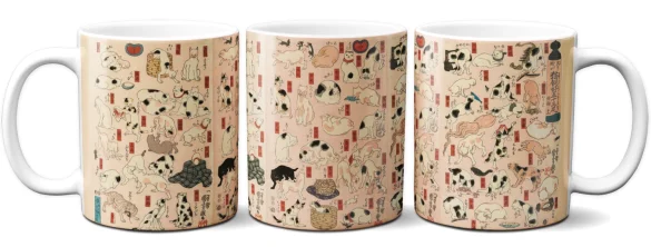 Kubek 55 kotów reprezentujących pięćdziesiąt trzy stacje Tokaido Utagawa Kuniyoshi