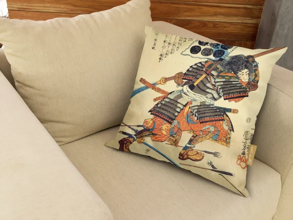 Poduszka Samuraj Kiyokazu z naginatą Utagawa Kuniyoshi