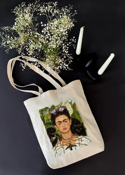 Torba bawełniana Autoportret z cierniowym naszyjnikiem i kolibrem Frida Kahlo