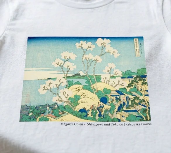 Koszulka z nadrukiem Wzgórze Goten w Shinagawa nad Tokaido Katsushika Hokusai