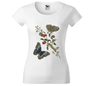 Bluzka damska Great Blue Butterflies and Red Fruits Maria Sibylla Merian