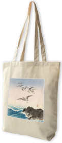 Torba z naszywką Pięć mew nad skałą w morzu Ohara Koson