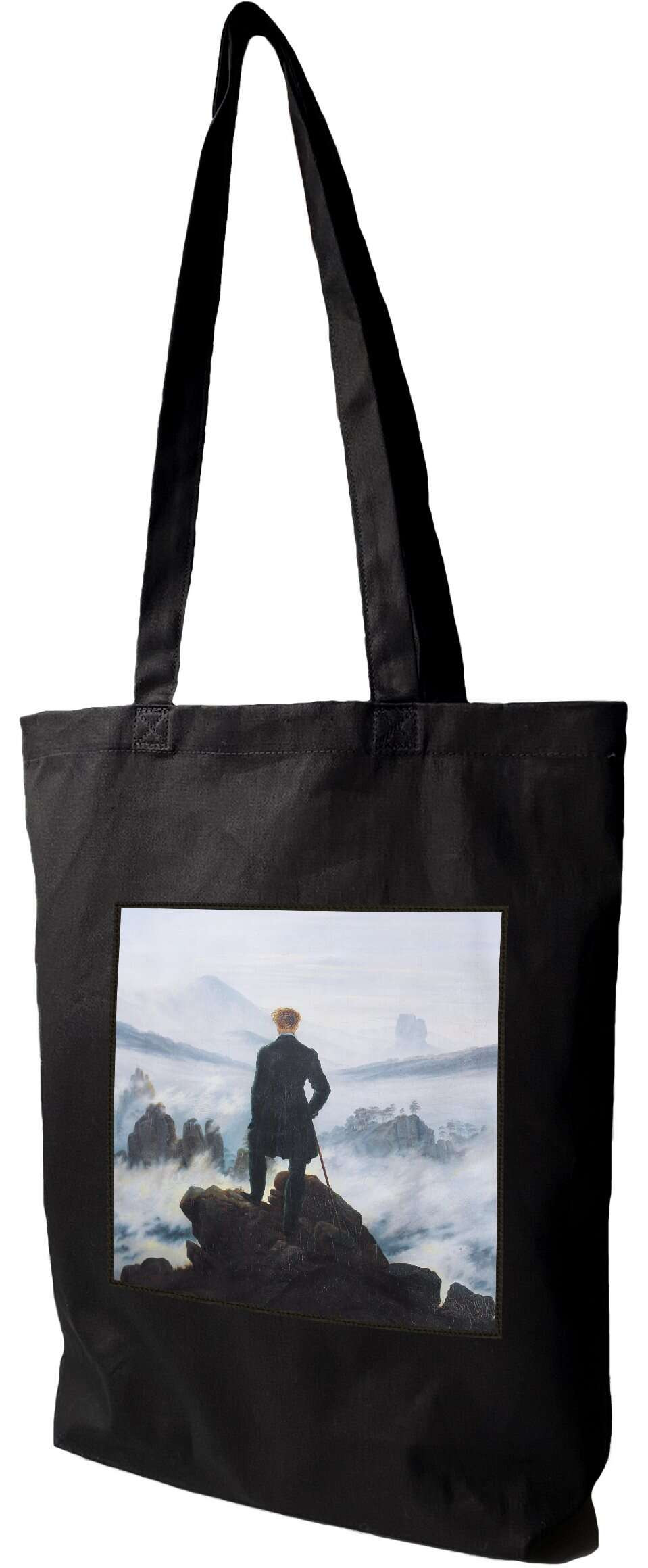Torba z naszywką Wędrowiec nad morzem mgły Caspar David Friedrich, Czarna