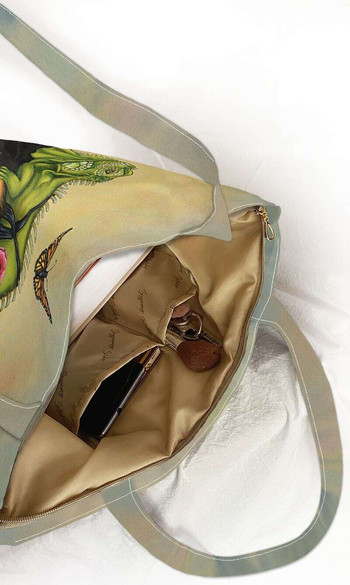 Torba na ramię shopper Frida z legwanem – portret inspirowany Fridą Kahlo