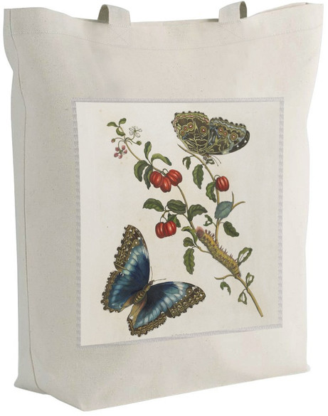 Torba z naszywką Great Blue Butterflies and Red Fruits Maria Sibylla Merian