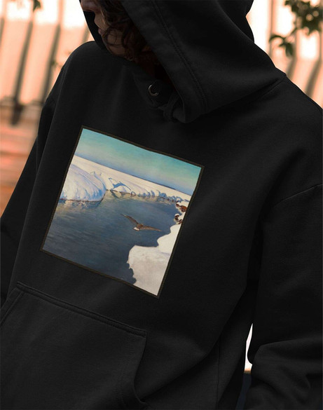 Bluza z naszywką Pejzaż zimowy z rzeką i ptakiem Julian Fałat