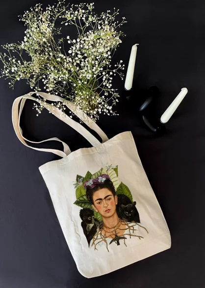 Torba bawełniana Autoportret z cierniowym naszyjnikiem i kolibrem Frida Kahlo