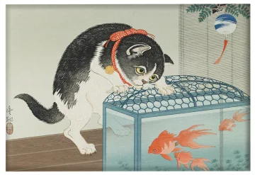 Magnes Kot i złota rybka Ohara Koson