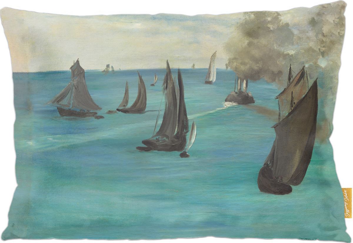 Poduszka dekoracyjna na prezent z obrazem Widok na morze, spokojna pogoda (Vue de mer, temps calme) Édouard Manet Szyjemy Sztukę