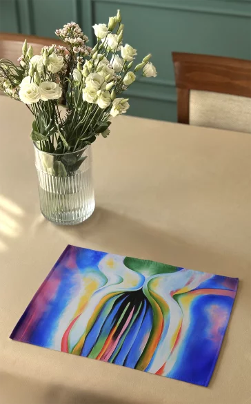 Podkładka na stół Szare linie z czarnym, niebieskim i żółtym Georgia O’Keeffe