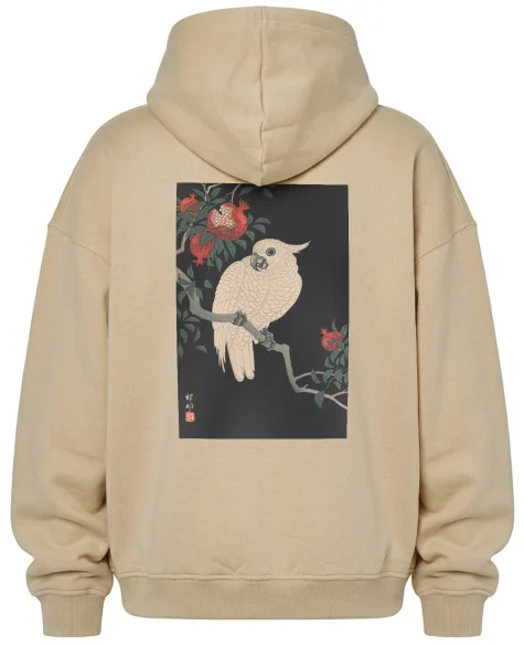 Bluza oversize Biała papuga i granat Ohara Koson