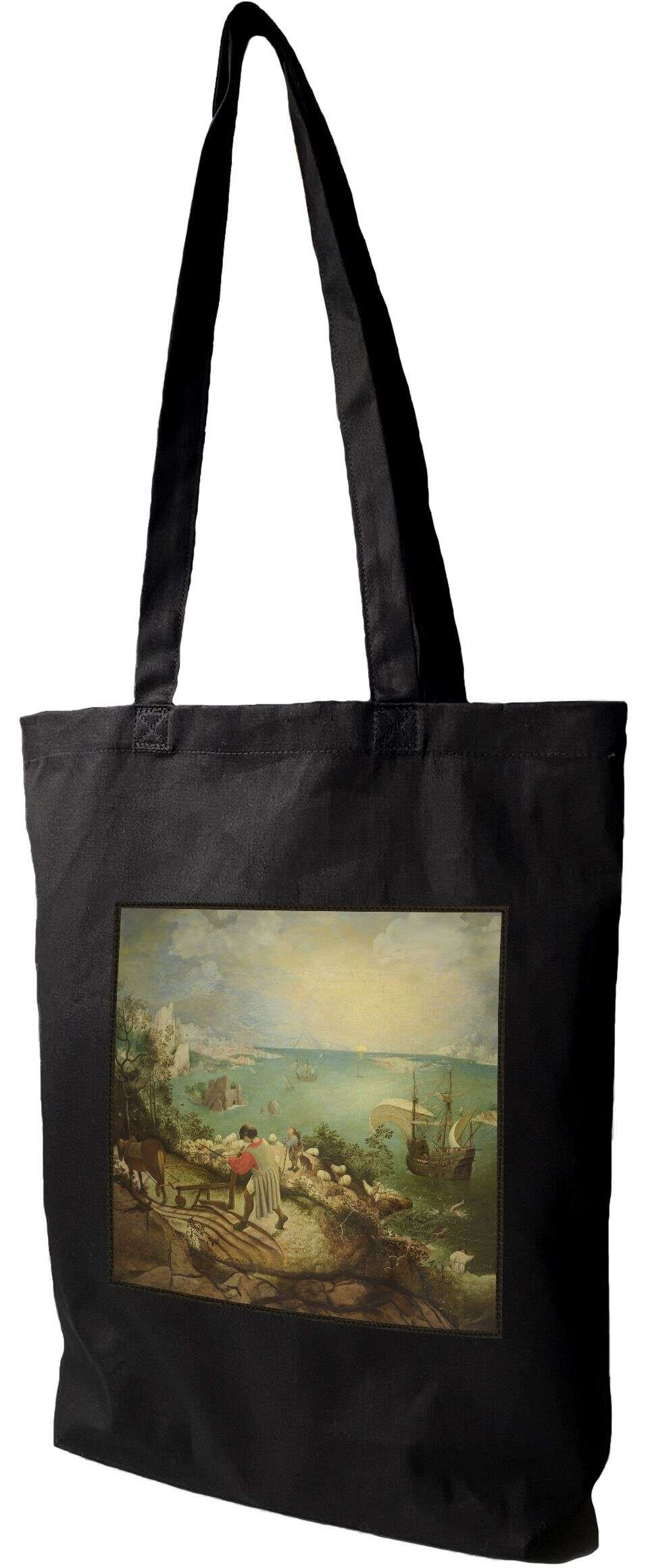 Torba z naszywką Pejzaż z upadkiem Ikara Pieter Bruegel starszy, Czarna