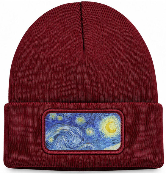 Czapka zimowa Gwiaździsta Noc Vincent Van Gogh – bordowa