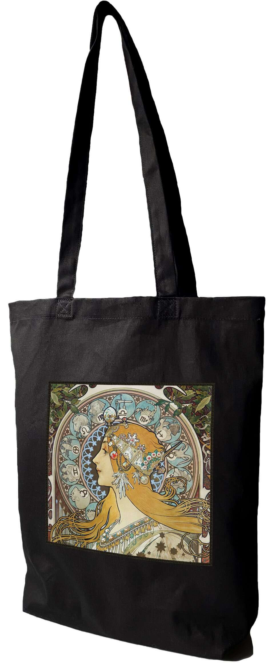 Torba z naszywką Zodiak Alfons Mucha, Czarna