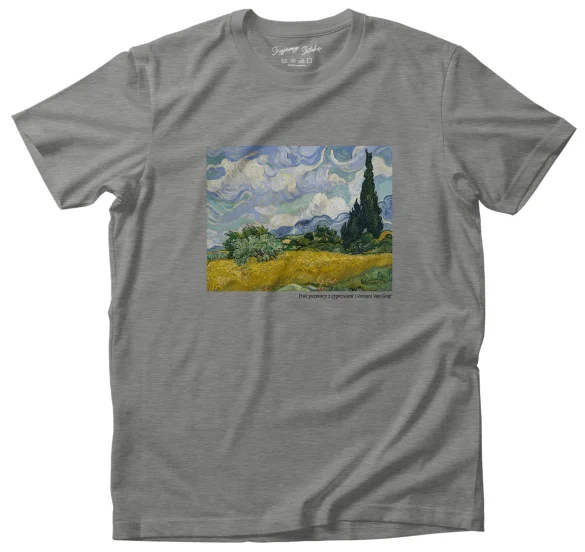 Koszulka z nadrukiem Pole pszenicy z cyprysami Vincent Van Gogh