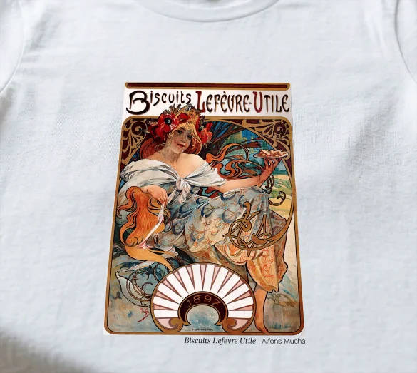 Koszulka z nadrukiem Biscuits Lefevre Utile Alfons Mucha