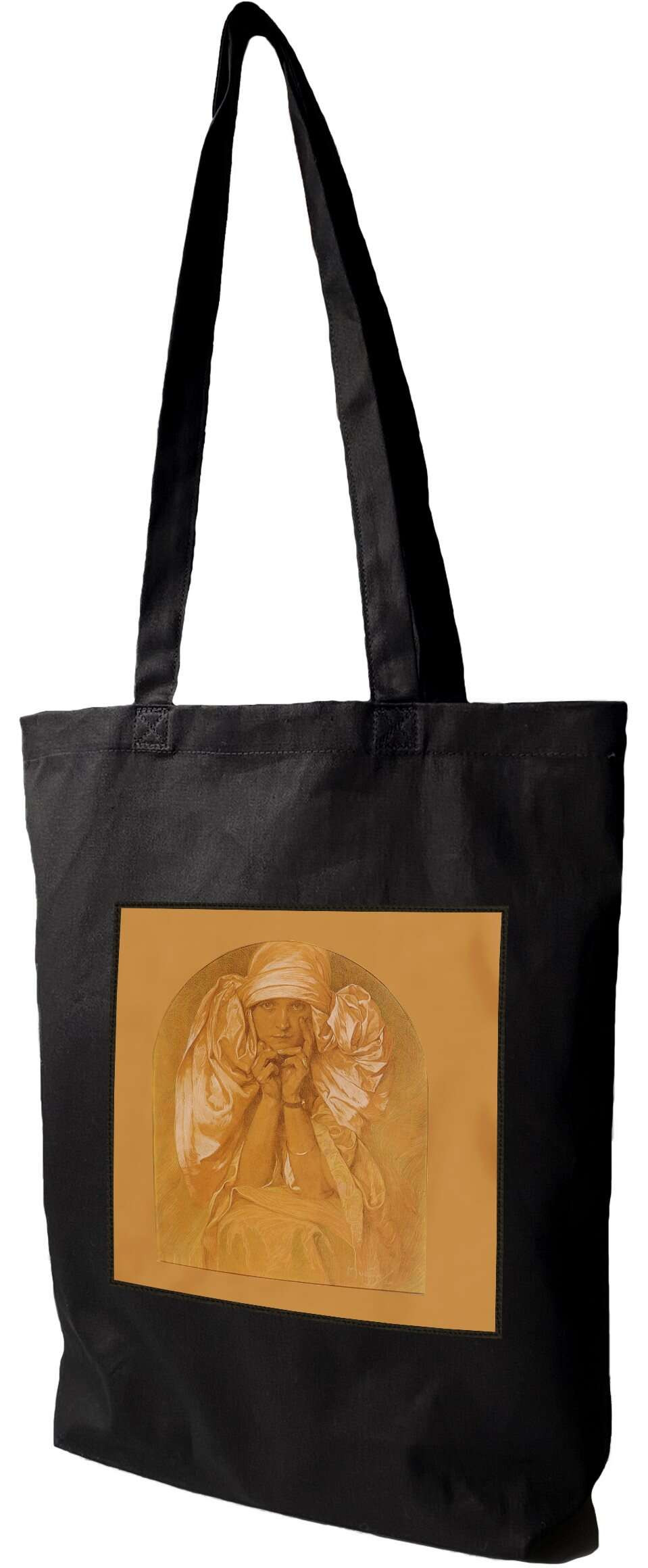 Torba z naszywką Portret córki Artysty – Jarosławy Alfons Mucha, Czarna