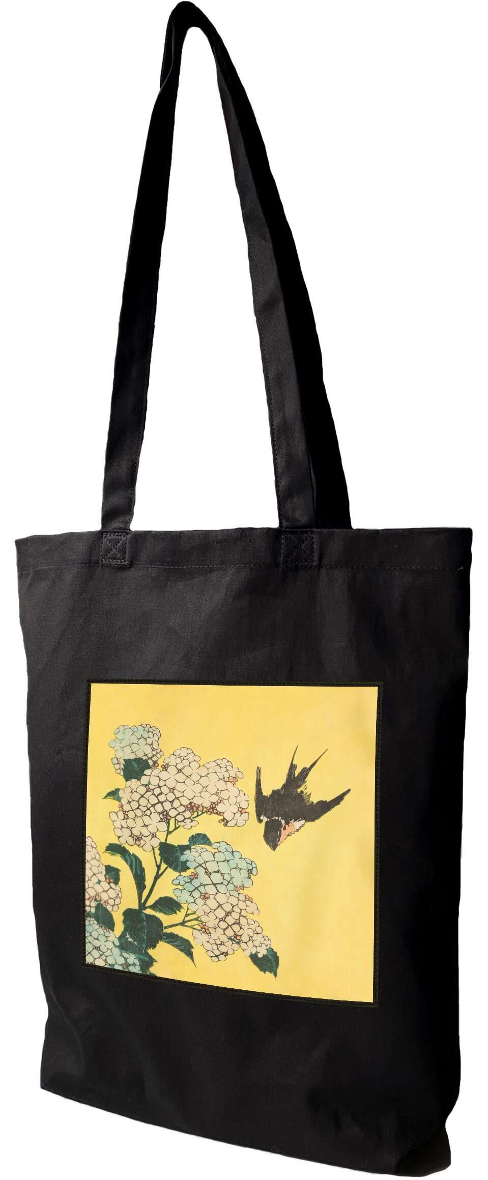Torba z naszywką Hortensja i Jaskółka Katsushika Hokusai, Czarna