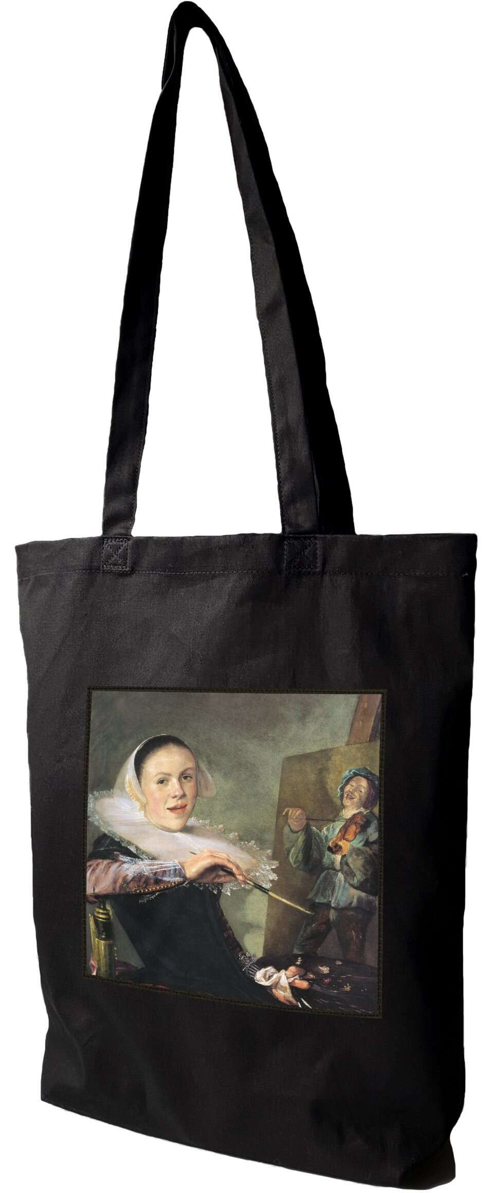 Torba z naszywką Autoportret Judith Leyster, Czarna