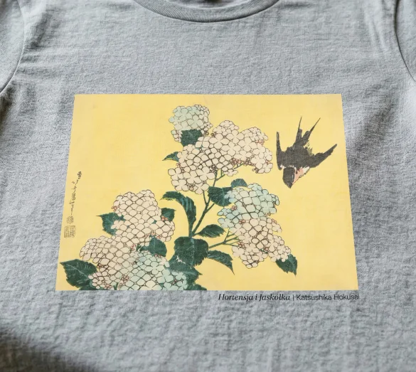Koszulka z nadrukiem Hortensja i Jaskółka Katsushika Hokusai