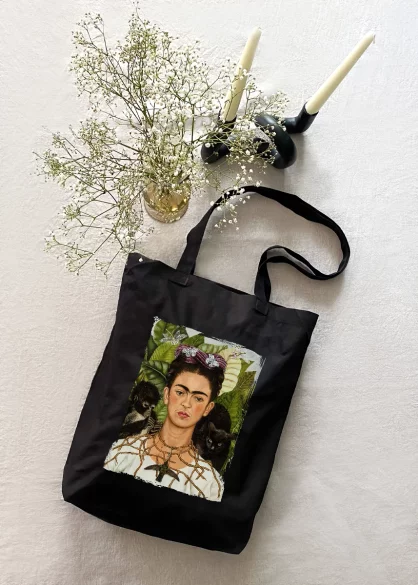Torba bawełniana Autoportret z cierniowym naszyjnikiem i kolibrem Frida Kahlo