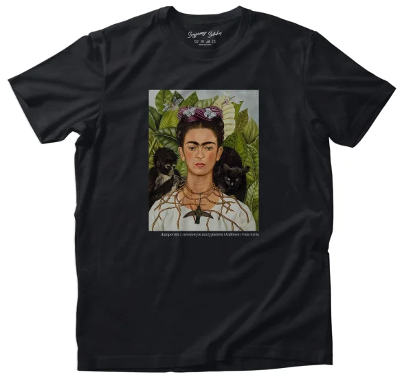 Koszulka z nadrukiem Autoportret z cierniowym naszyjnikiem i kolibrem Frida Kahlo
