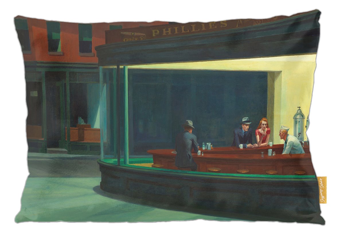 Poduszka dekoracyjna na prezent z obrazem Nocne marki Edward Hopper Szyjemy Sztukę