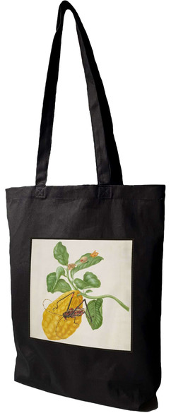 Torba z naszywką Cytryna z gąsienicą małpy i chrząszczem harlekin Maria Sibylla Merian
