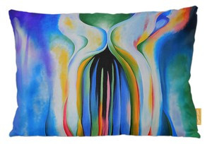 Poduszka Szare linie z czarnym, niebieskim i żółtym Georgia O’Keeffe