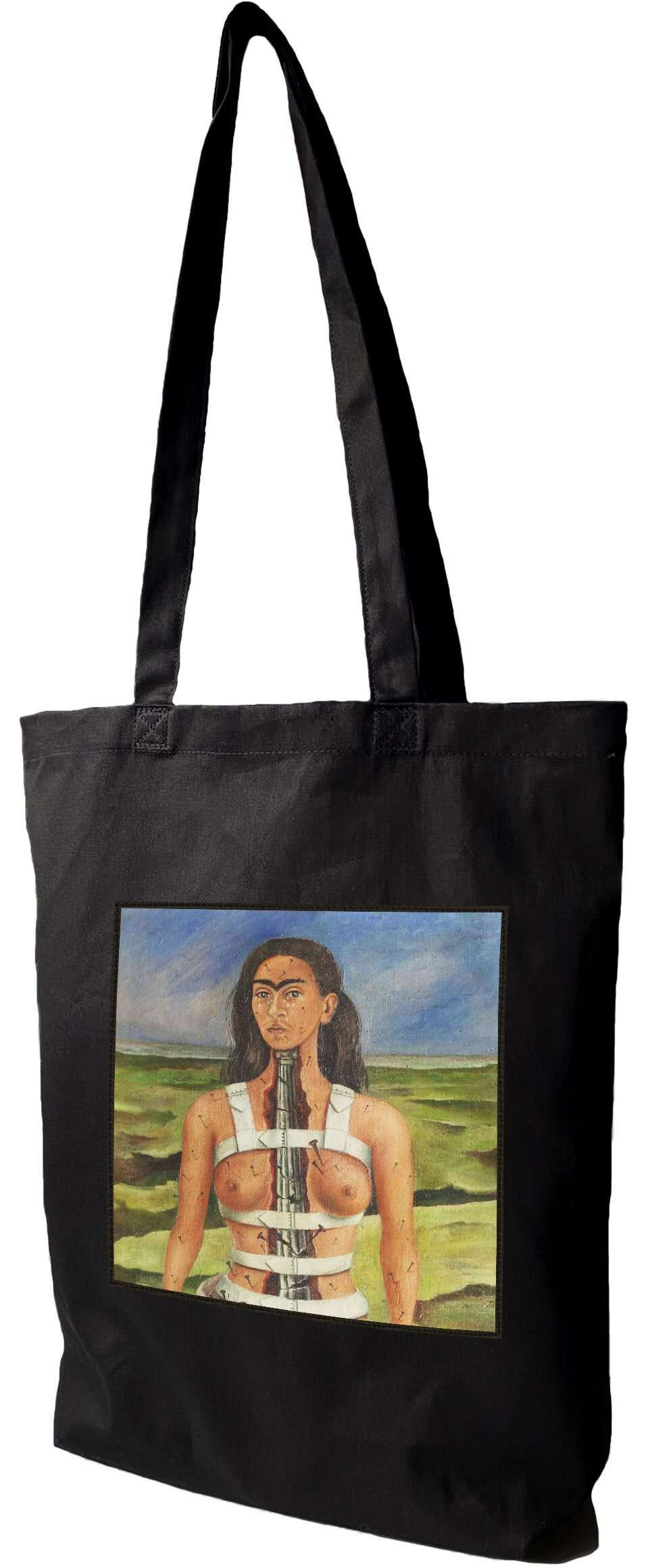 Torba z naszywką Strzaskana kolumna Frida Kahlo, Czarna