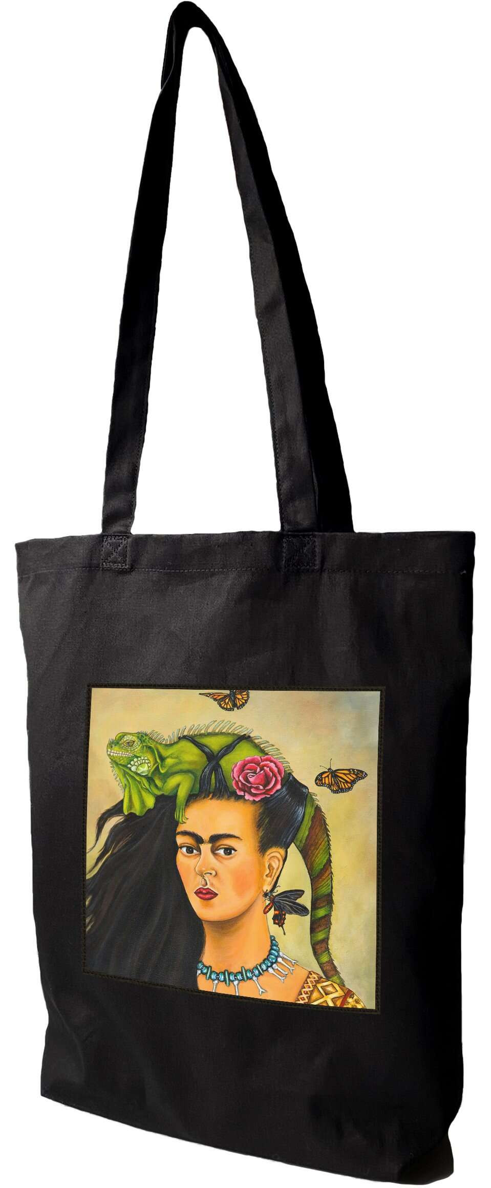 Torba z naszywką Autoportret Frida Kahlo, Czarna