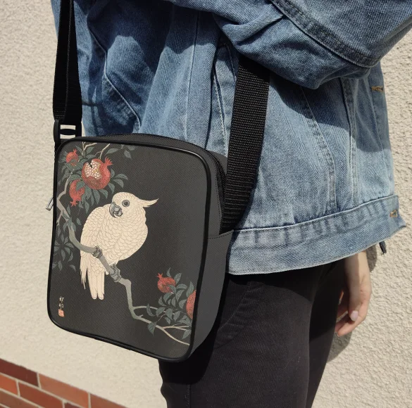 Torba Listonoszka Biała papuga i granat Ohara Koson