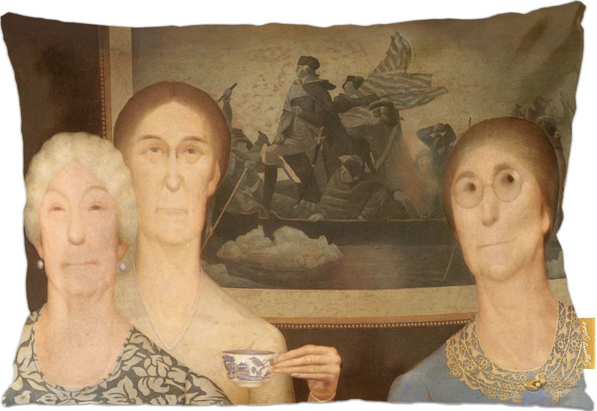 Poduszka dekoracyjna na prezent z obrazem Daughters of Revolution Grant Wood Szyjemy Sztukę